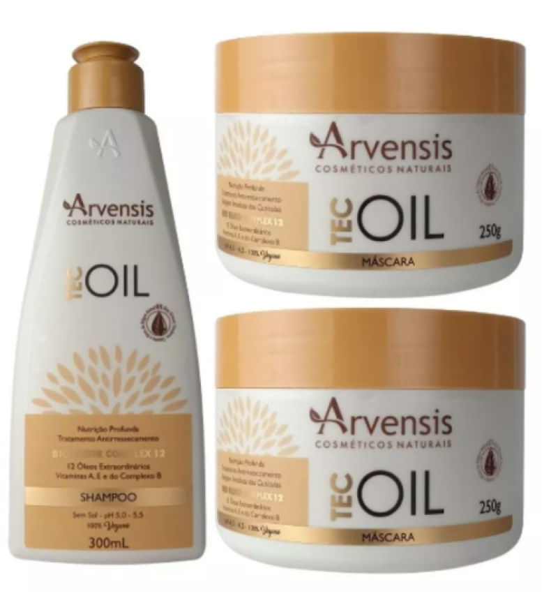 Kit Arvensis Tec Oil Shampoo 300ml + 2 Máscara 250g Nutrição