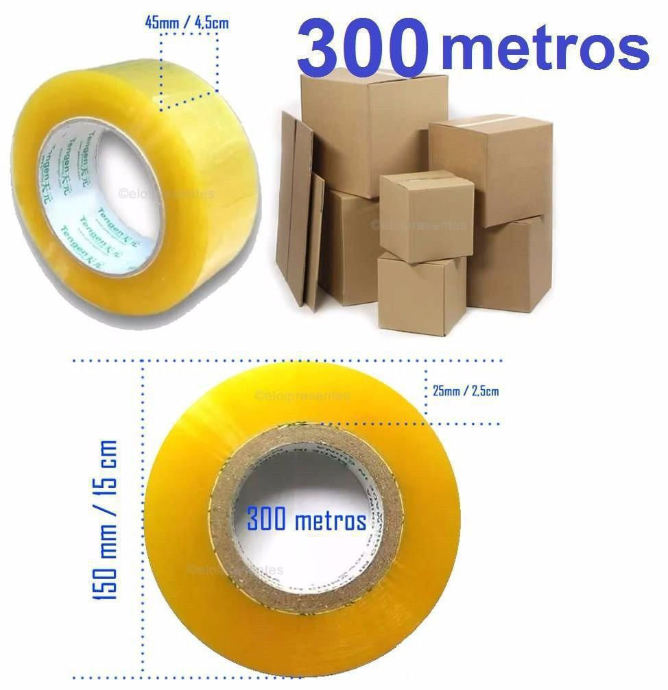 Fita Adesiva Transparente Embalagem Kit 2 Peças 300 Metros