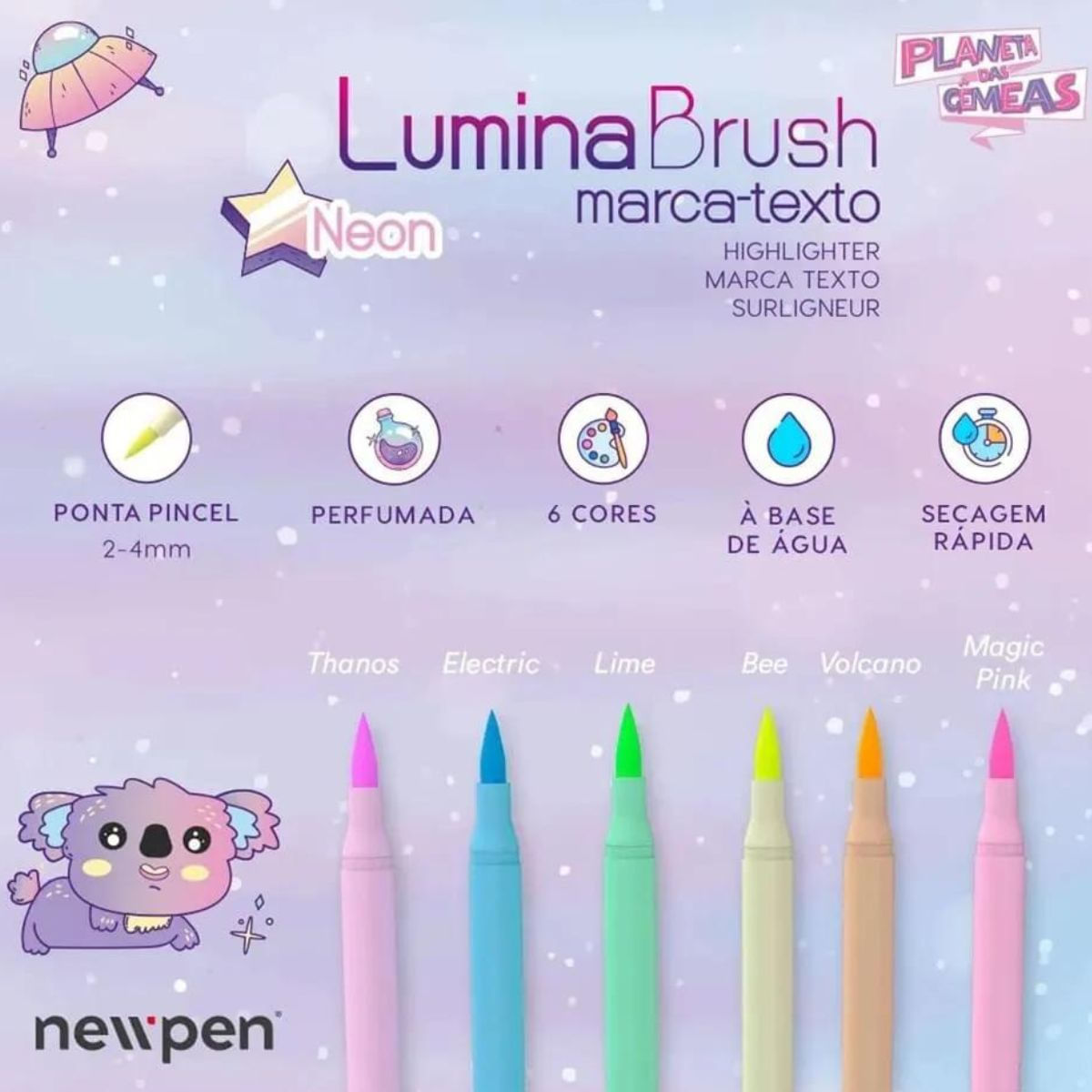 MARCA TEXTO LUMINA BRUSH HIGHLIGHTER - NEON - 6 UN - NEWPEN