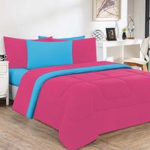 Kit Edredom Malha 100% Algodão Gran Moratta 2 Peças Solteiro - Pink -azul Turquesa