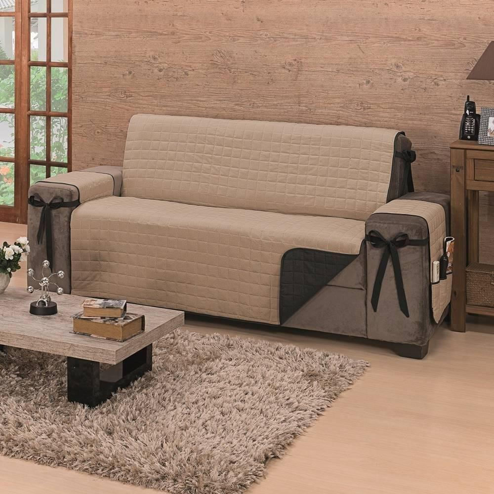 Protetor De Sofá Dupla Face Premium 3 Lugares - Preto-cáqui