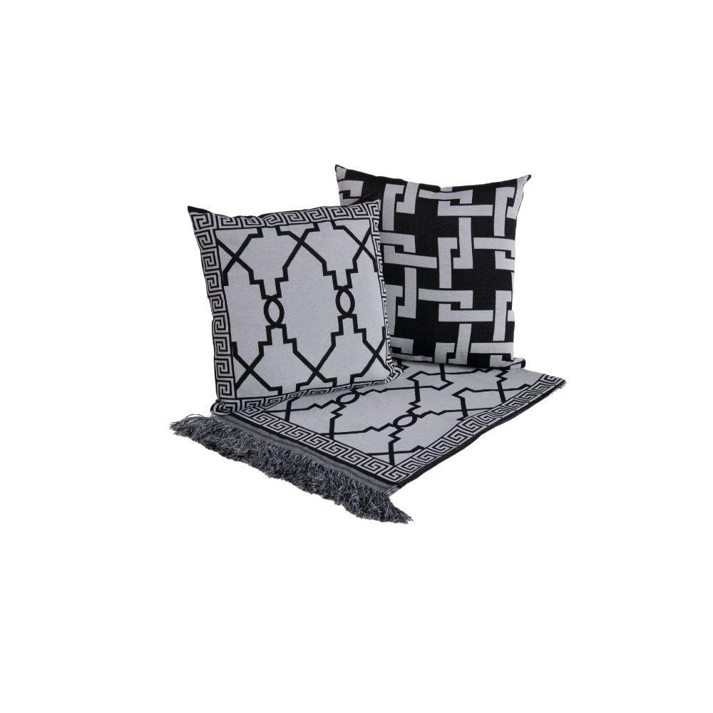 Kit Xale Para Sofá Com Franja Grécia 5 Peças 1,35m X 1,35m 60% Algodão 40% Poliéster Tecido Jacquard - Preto