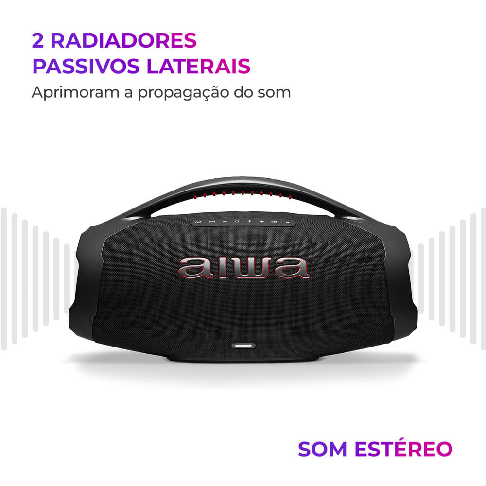 Caixa de Som Boombox Plus AIWA BBS-01-B 200W Bluetooth 30H IP66 USB Preto