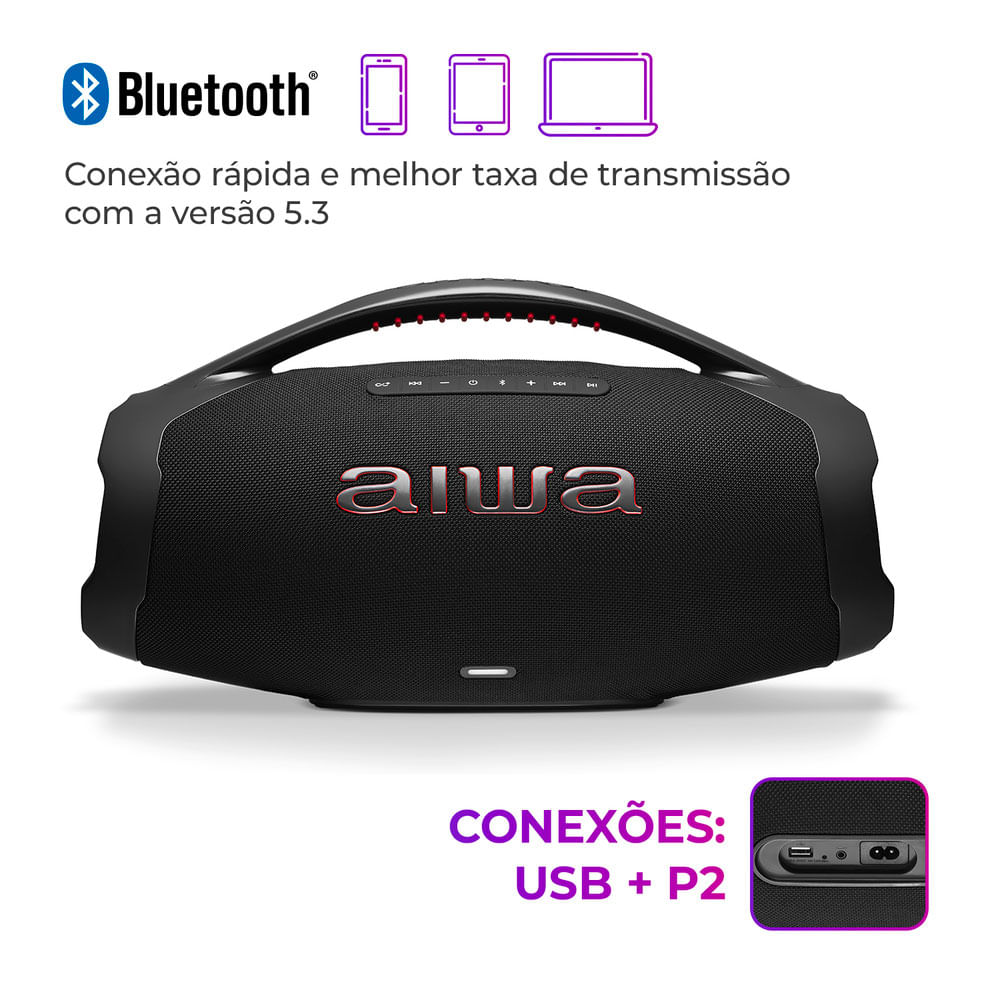 Caixa de Som Boombox Plus AIWA BBS-01-B 200W Bluetooth 30H IP66 USB Preto
