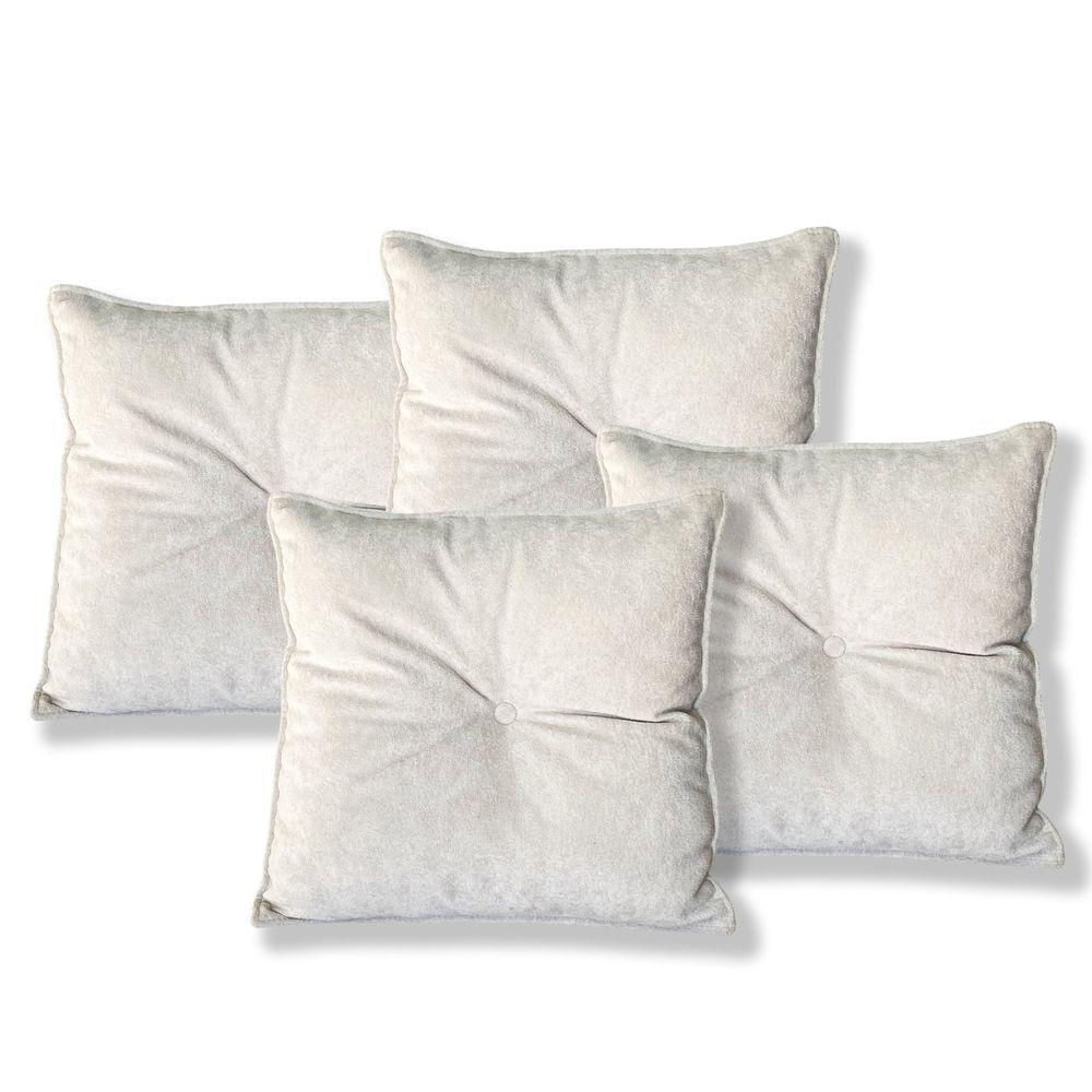 Kit 4 Almofadas Quadradas Tina Com Botão Central Veludo - 7 Decor Bege