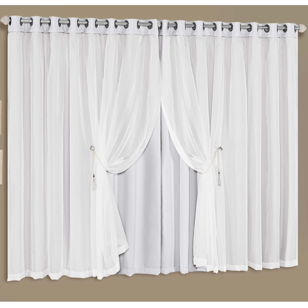 Cortina Luciana Lux Tecido Blackout e Voal 2,00m x 1,70m Janela Sala Quarto - Branco