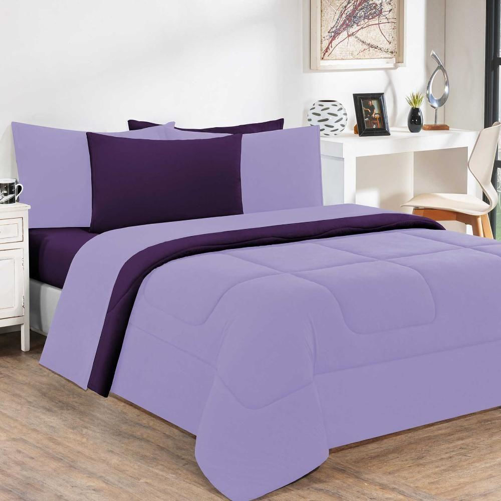 Kit Edredom Malha 100% Algodão Gran Moratta 2 Peças Solteiro - Lilás-roxo
