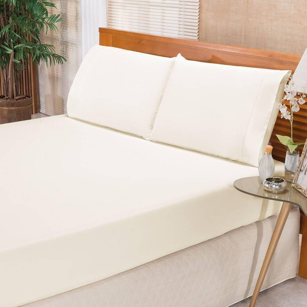 Jogo De Cama Ponto Palito Percal 180 Fios Elegance King 03 Peças - Palha - Qualidade Garantida