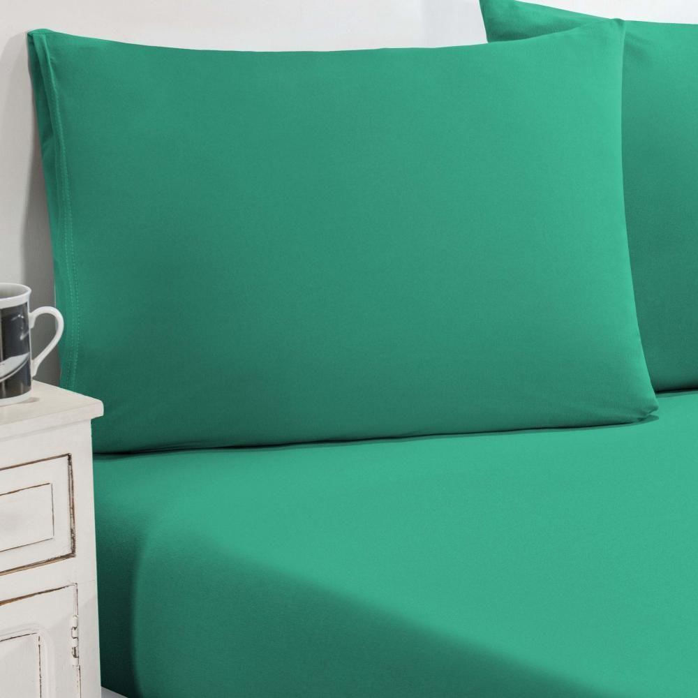 Jogo De Cama Malha Lençol 100% Algodão Gran Moratta 3 Peças Casal - acabamento feito na cor Verde Jade