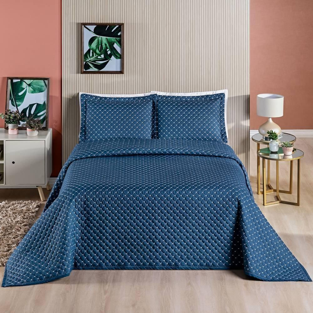 Cobre Leito 200 Fios Queen Ravena 03 Peças - Marinho - Elegância Garantida