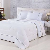 Kit Edredom 100% Algodão Percal 150 Fios Dupla Face King + Jogo De Cama 7 Peças - com produção na cor Branco- Palha