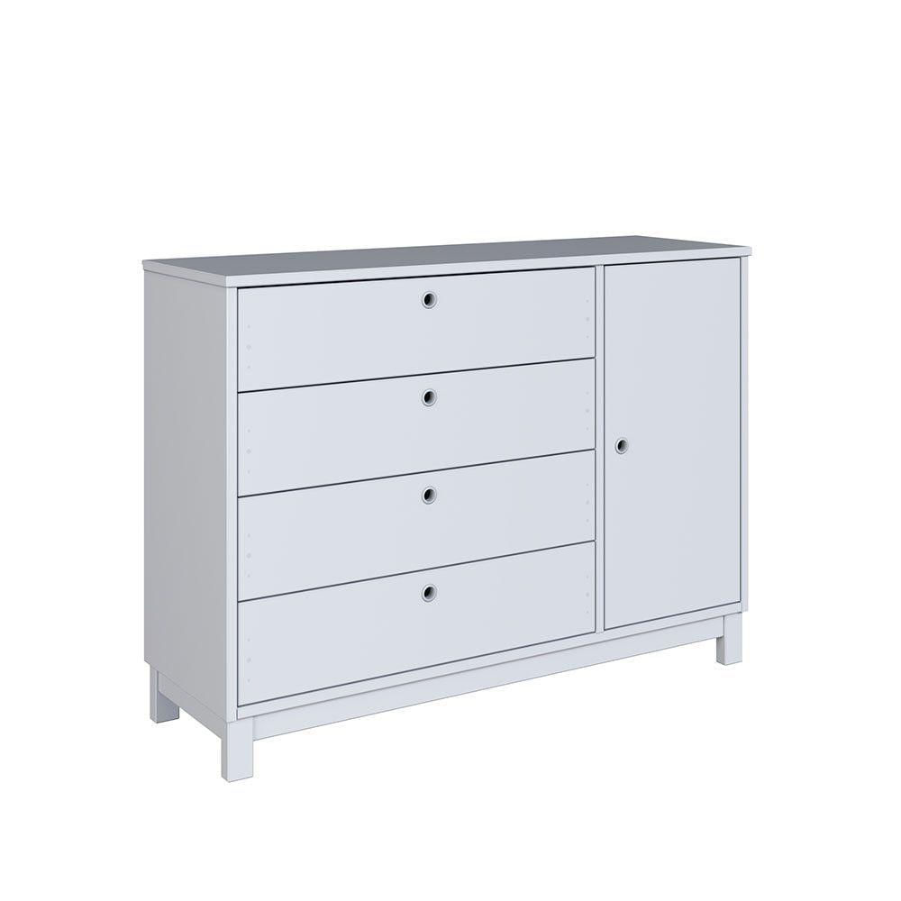 Cômoda de Madeira Maciça com 1 Porta e 4 Gavetas 110cm Multimóveis CR35279 Branco