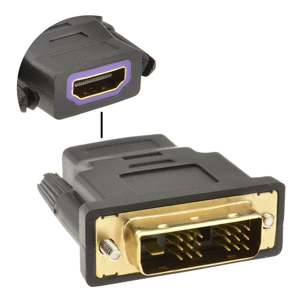Adaptador DVI-D Single Link 18 mais 1 Macho para HDMI Fêmea
