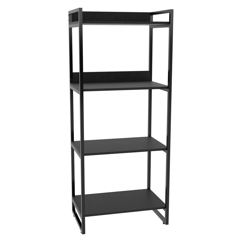 Estante Livreiro Prisma Estilo Industrial 60cm 4 Prateleiras C08 Preto Onix - Mpozenato