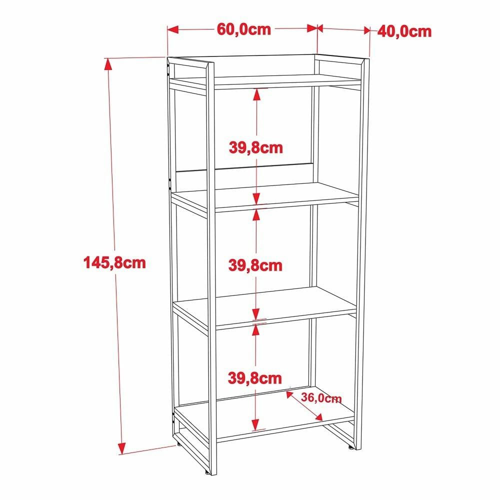 Estante Livreiro Prisma Estilo Industrial 60cm 4 Prateleiras C08 Preto Onix - Mpozenato