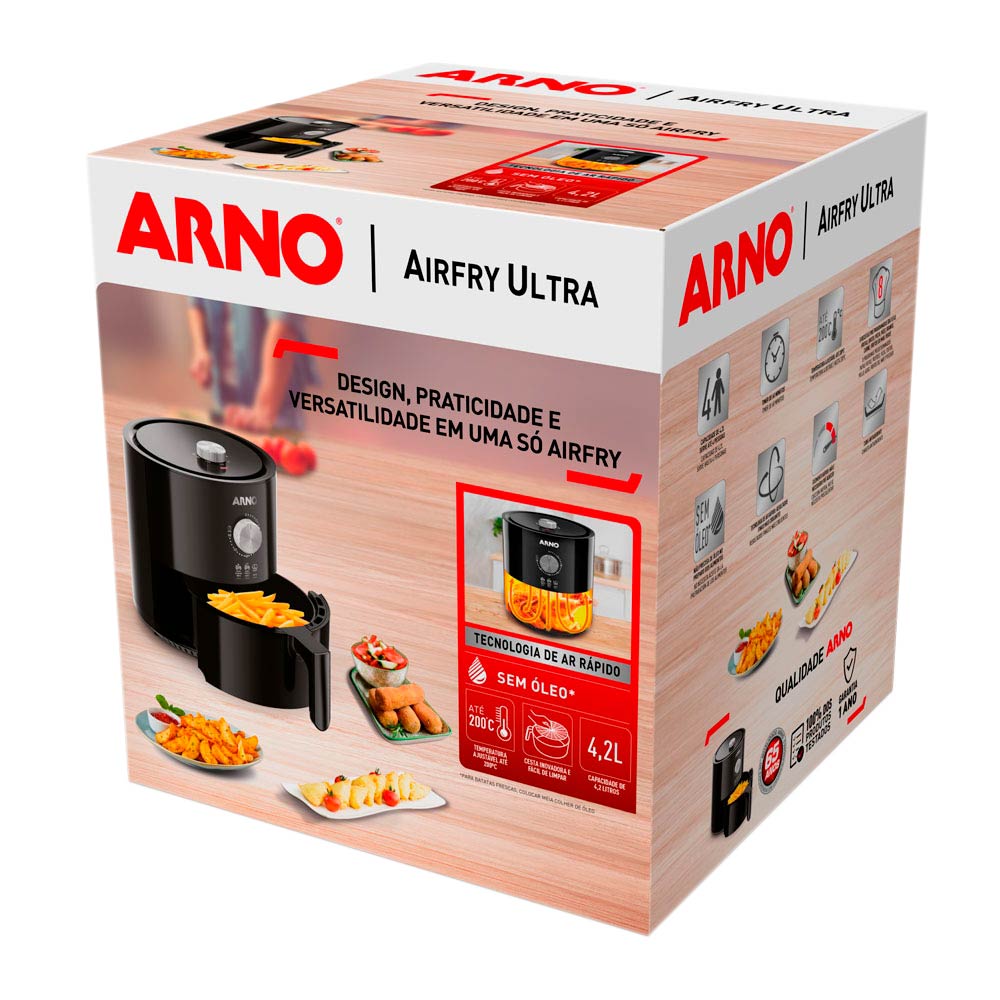 Fritadeira Elétrica Air Fryer Arno Airfry Ultra UFRP 4,2L Preta - 220V