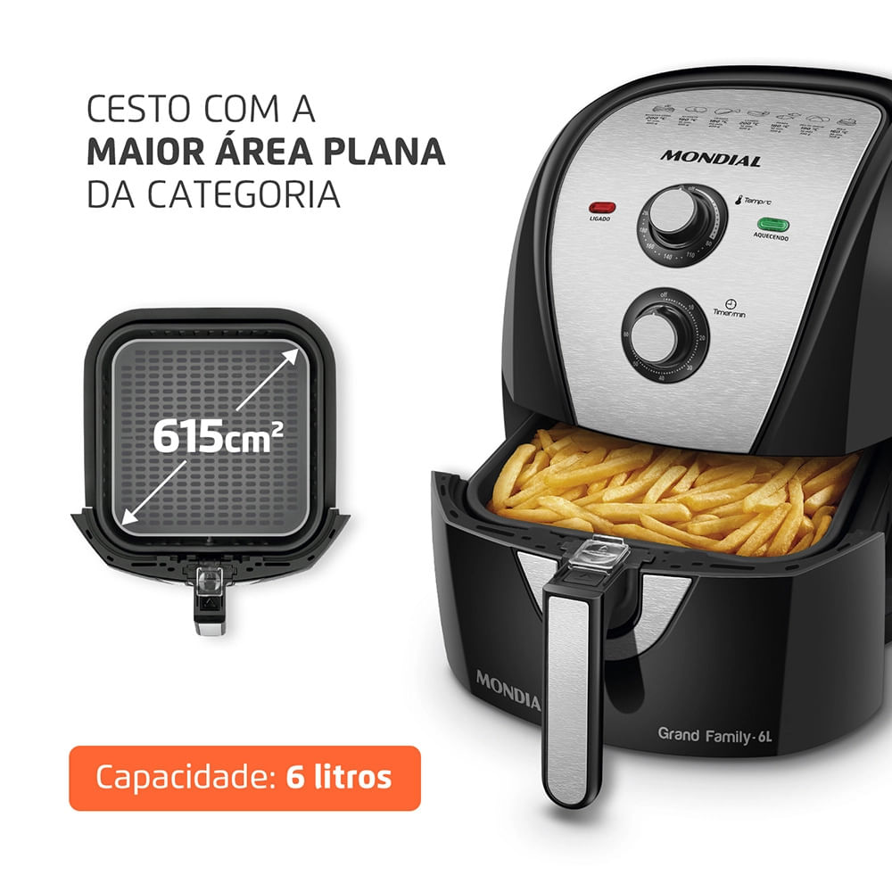 Fritadeira Elétrica Air Fryer Mondial Pratic AFN-60-BI 6L Preta/Inox - 220V