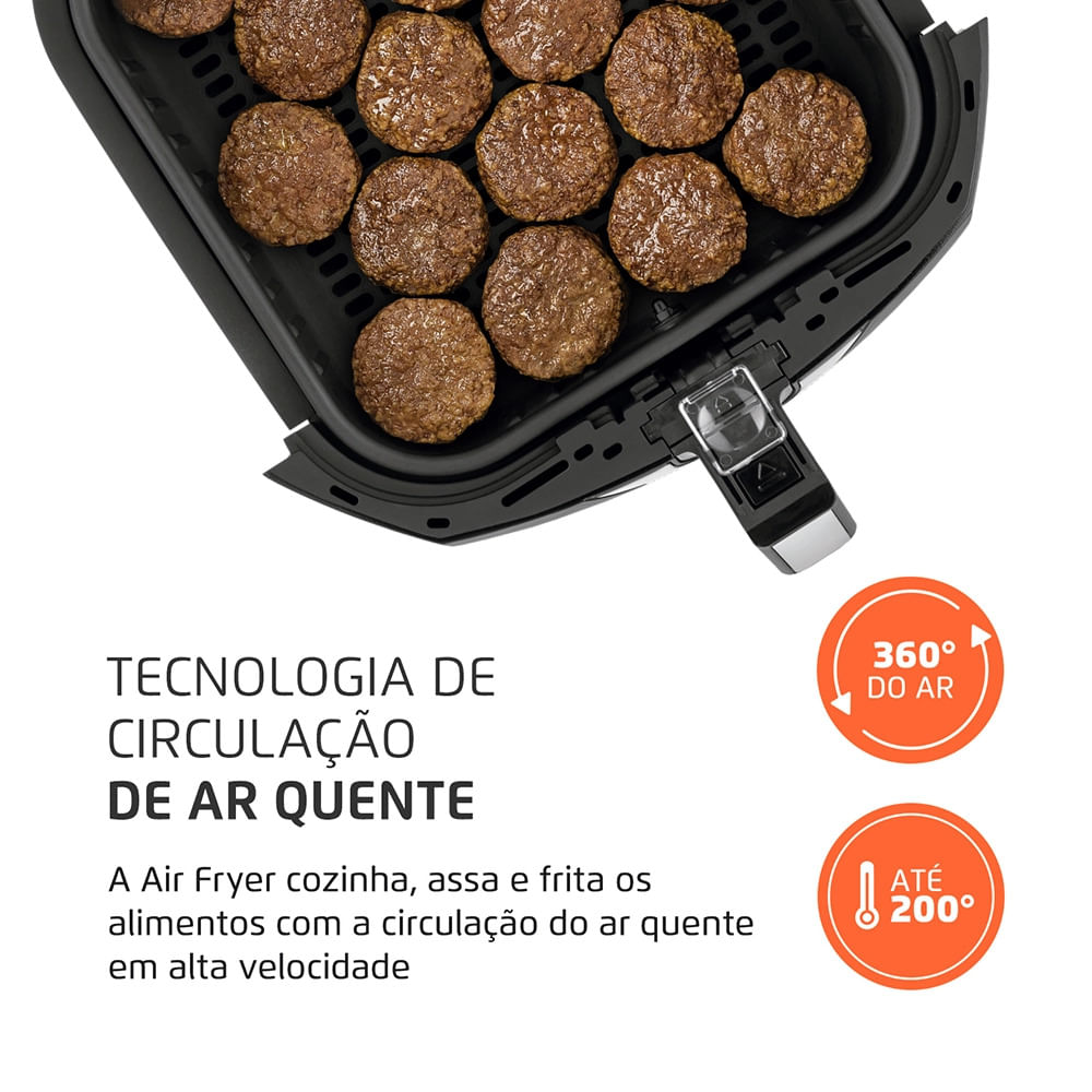 Fritadeira Elétrica Air Fryer Mondial Pratic AFN-60-BI 6L Preta/Inox - 220V