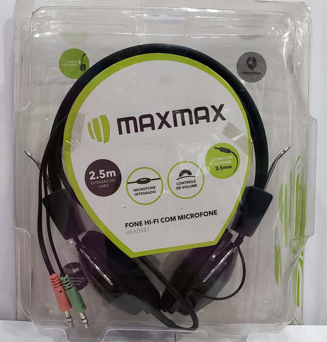 Headphone Microfone Hi-Fi Controle Volume Maxmax Fio 2.5M - Le biscuit