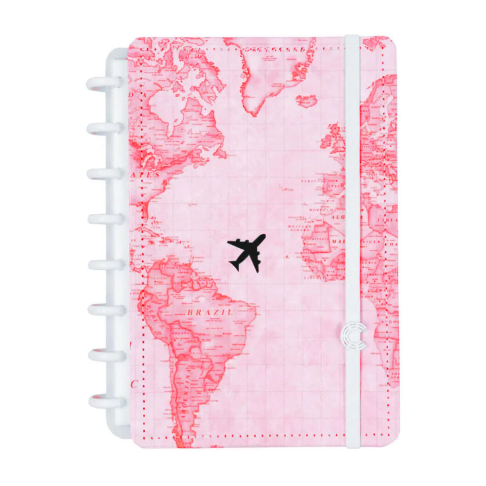 Caderno Inteligente Grande 80Fls Gocase Mapa Mundi Rosa