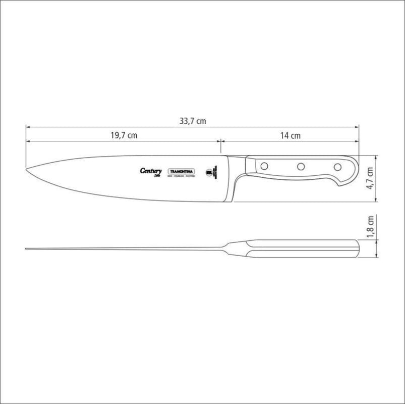 Faca Chef Tramontina Century Aço Inox 8"