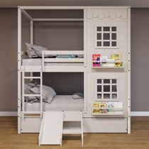 Treliche Casinha 2 Janelas Escorregador Madeira Branco