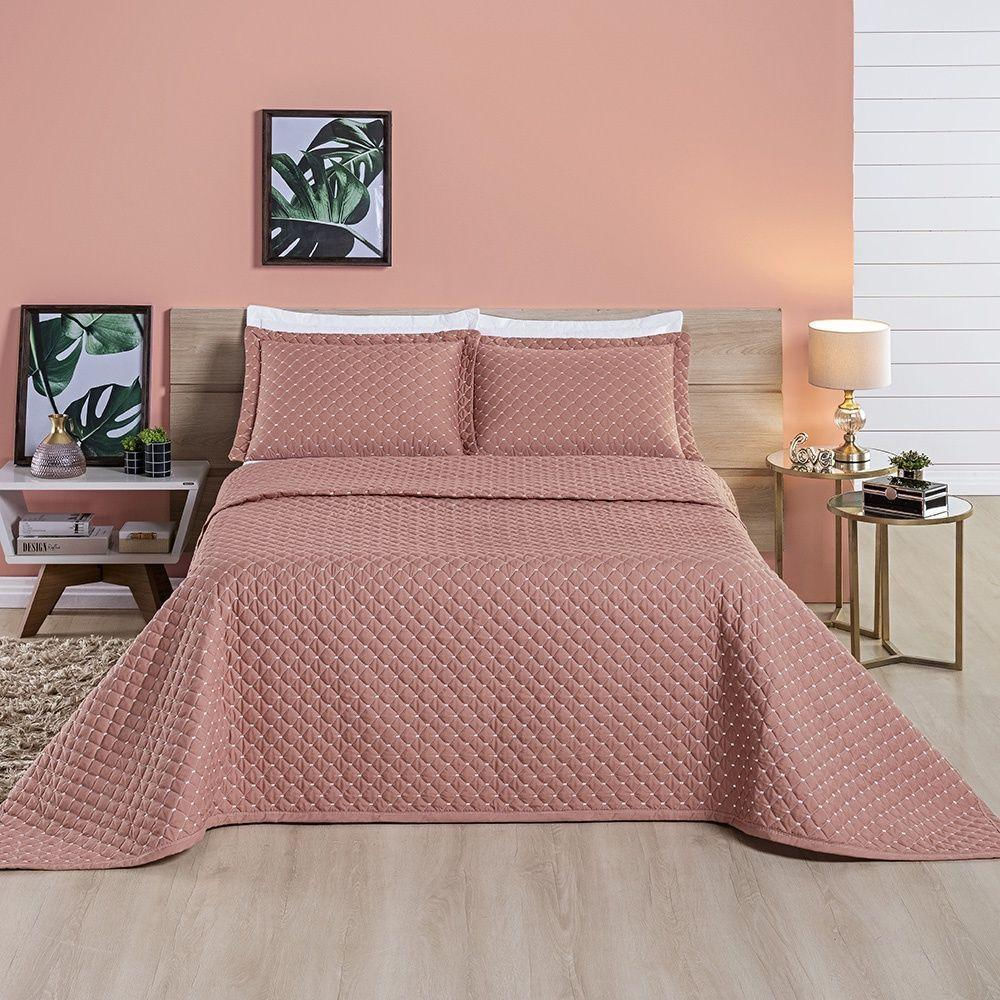 Cobre Leito 200 Fios Casal Ravena 03 Peças - Rose - design resistente