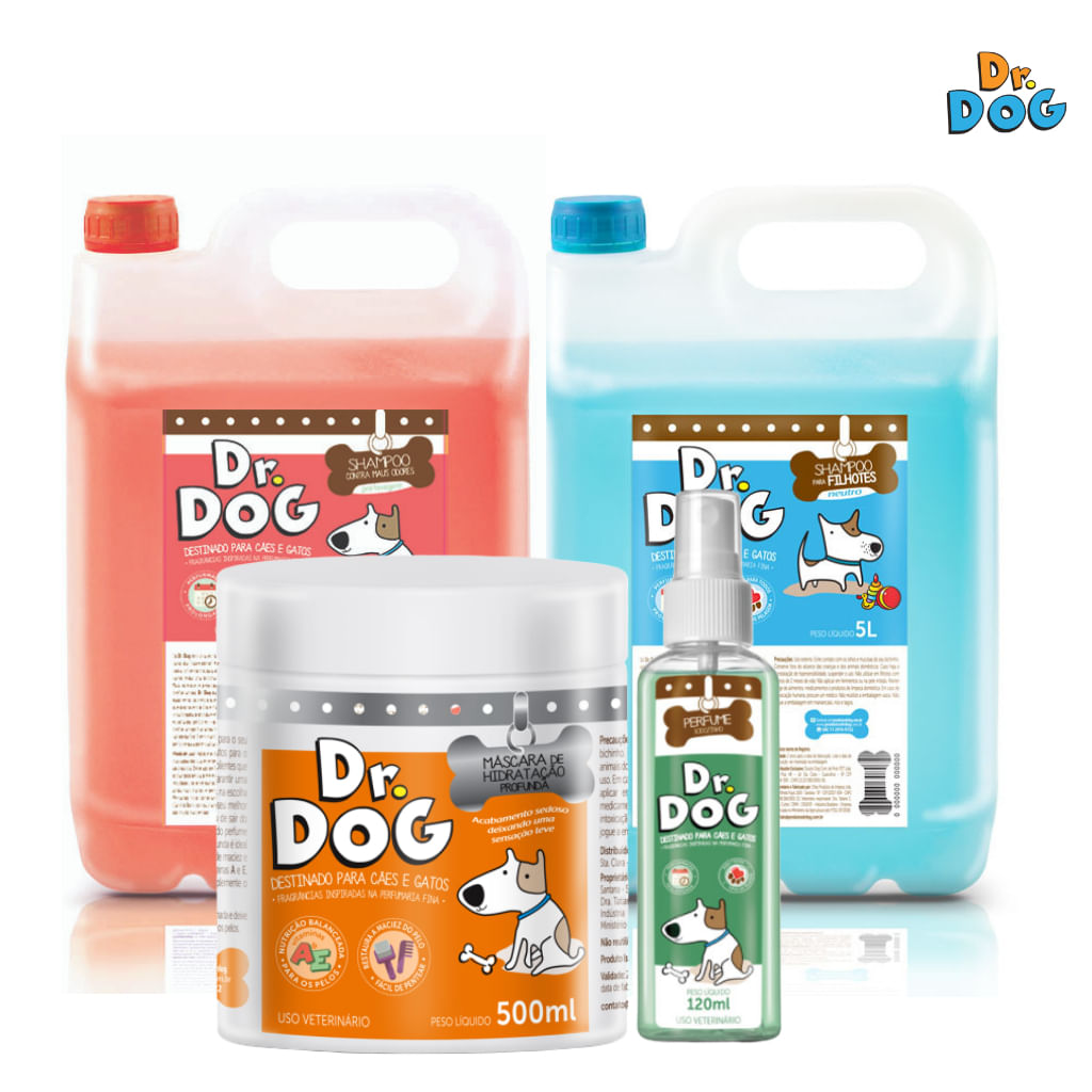 Kit Banho &amp; tosa Dr. Dog Cães e Gatos Premium Shampoo Neutro Hipoalergenico 5litros