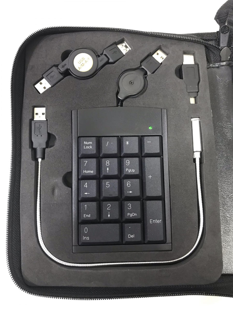 Kit Usb Viagem Mouse Teclado Num Hub Leitor Cartão Luminária