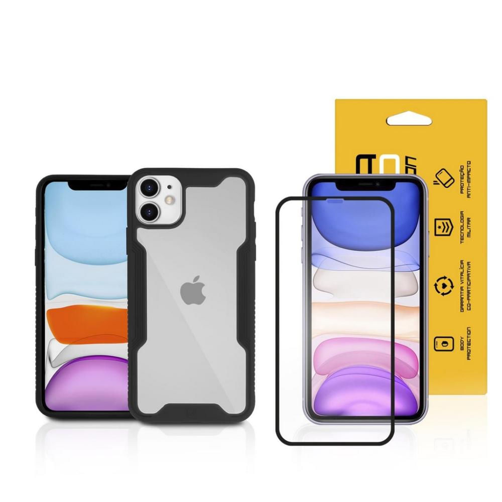Kit Capa Dual Shock e Película Coverage Color para iPhone 11- Gorila Shield
