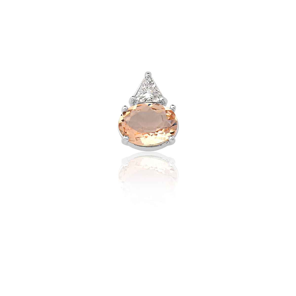 Pingente Oval Triangular em Prata com Zirconia Branca e Champanhe Coleção Classic Prata