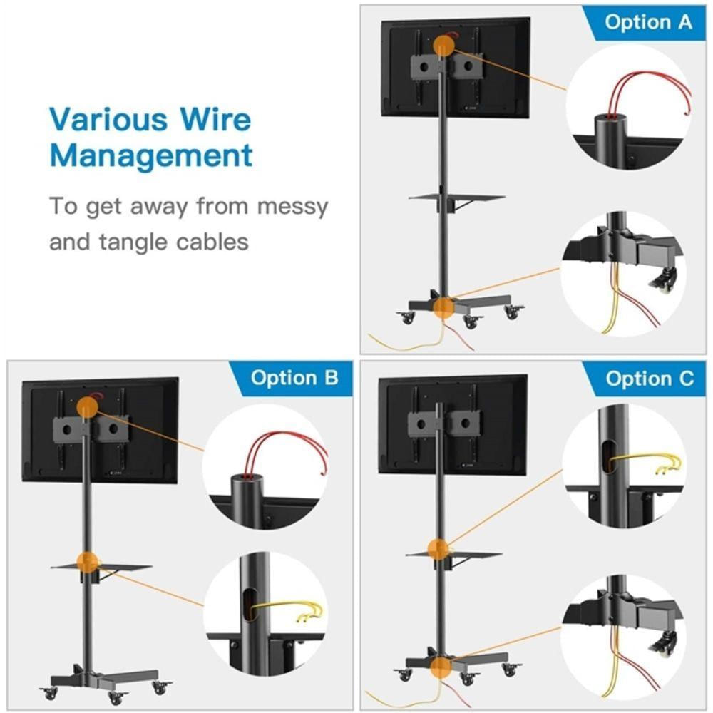 Suporte Para Tv De Chao Com Rodinhas Estante Para Monitor Televisao Universal Com Prateleira Ate 65 Polegadas