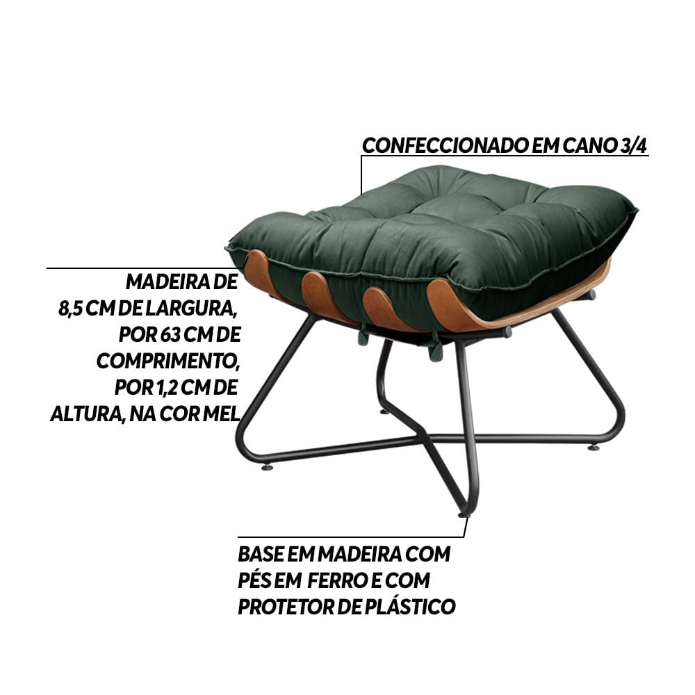 Kit 2 Puffs Decorativos Sala de Estar Caim Base de Madeira Preto Suede ...