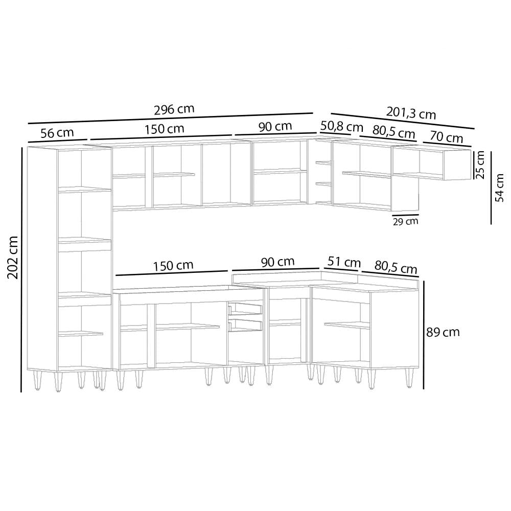 Armário de Cozinha Modulada de Canto 8 Peças CP07 Balcão Castanho/Cinza - Lumil