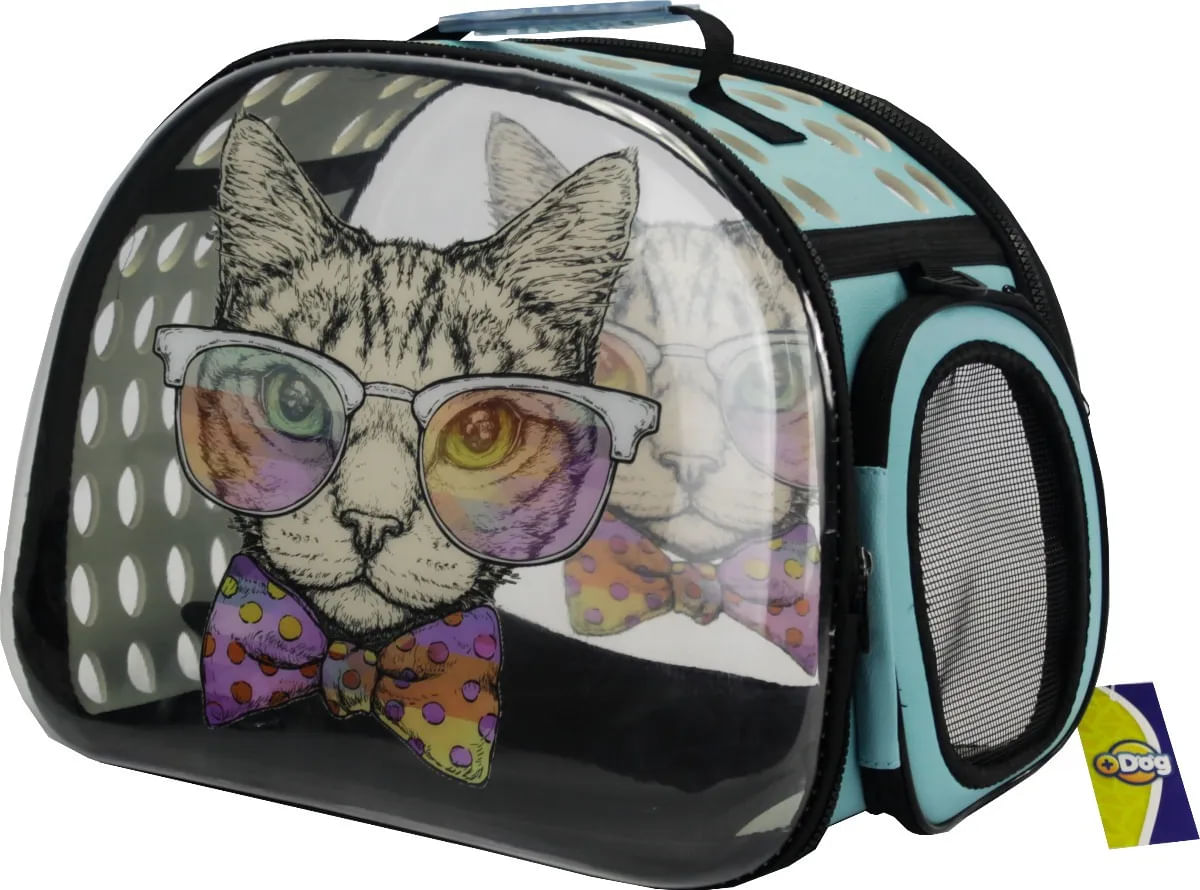 Bolsa Transparente Pet Transporte Cães Gatos Azul Estampada