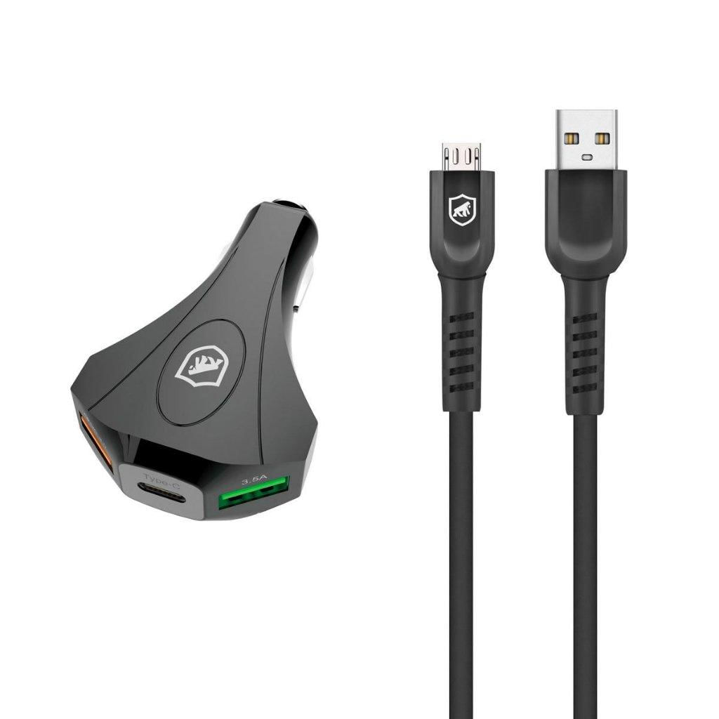 Kit Carregador Veicular Tank e Cabo Dual Shock Micro USB V8 - Gshield