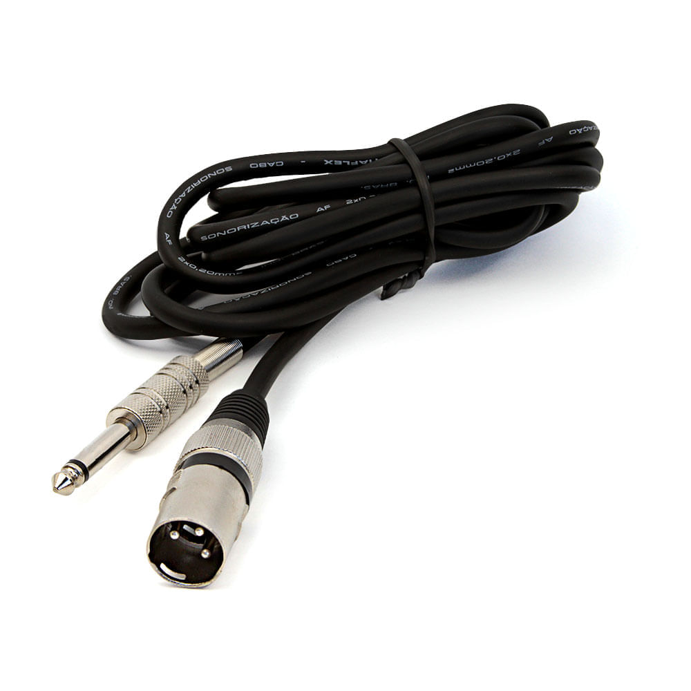 Cabo P10 para XLR Macho Preto Mono - 50 Metros