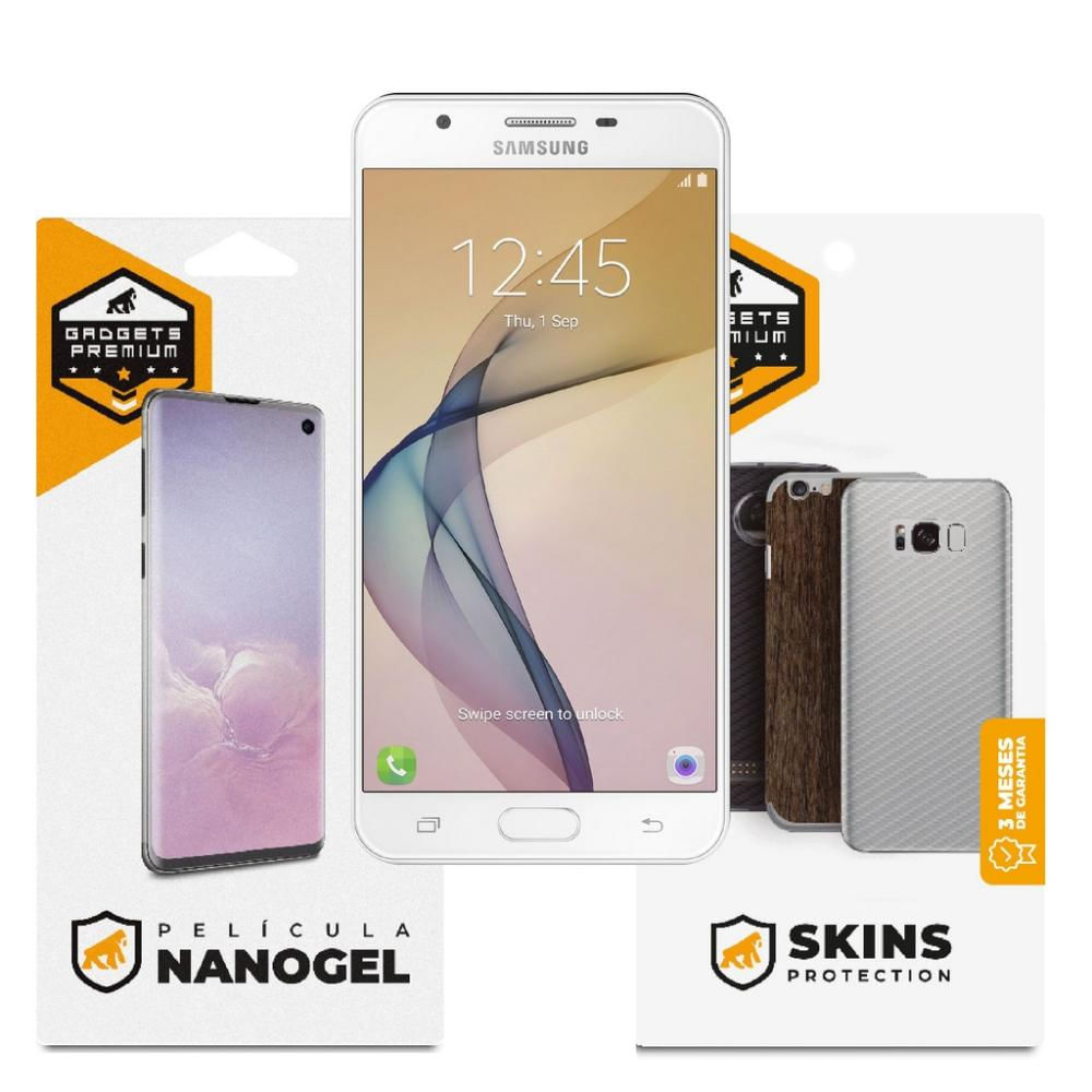 Película de Nano Gel Dupla + traseira fibra de carbono para Samsung Galaxy J7 Prime - Gshield (Cobre toda tela)