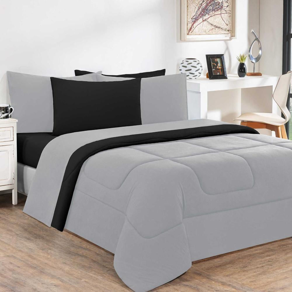 Kit Edredom Malha 100% Algodão Gran Moratta 3 Peças Queen - Cinza-preto - design resistente