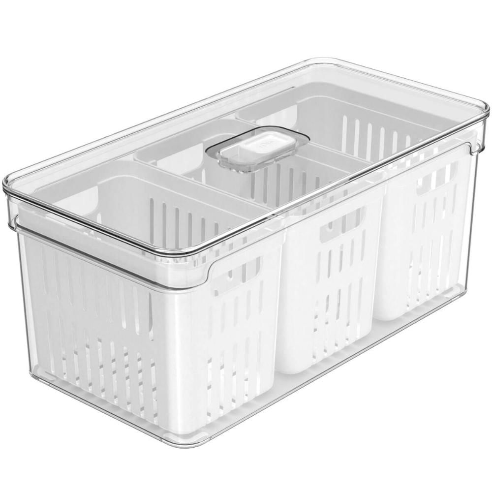 Encontraproduto.com.br - Kit 2 Organizadores de Geladeira 5l Clear Fresh 3 Cestos Ou Cozinha Frutas Legumes