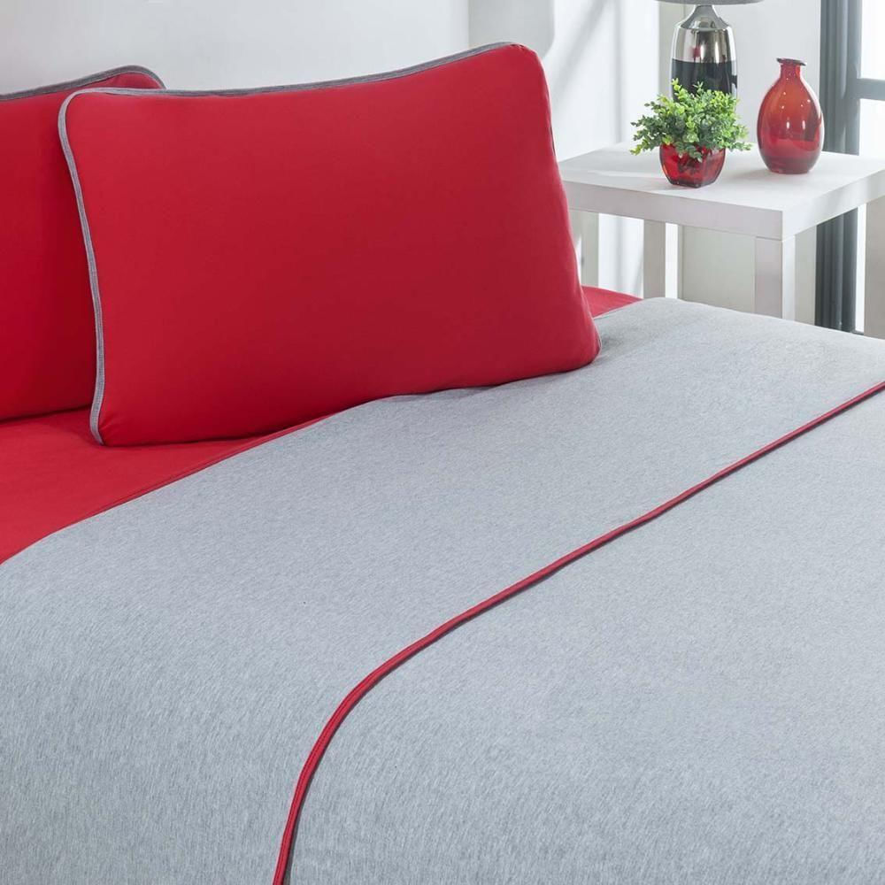 Jogo De Cama Malha Lençol 100% Algodão Urbano 4 Peças Queen - Vermelho-mescla - Design Resistente