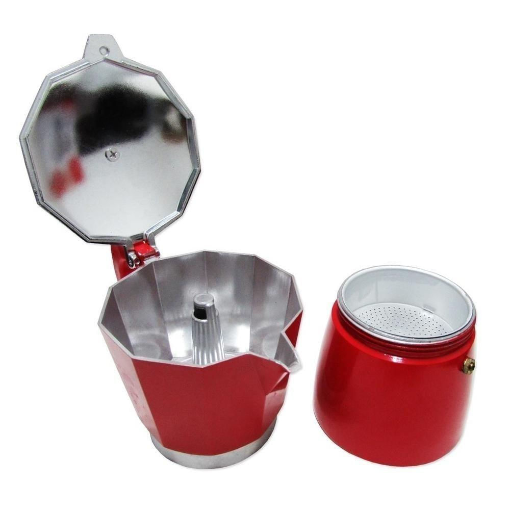 Cafeteira Italiana Vermelha 6 Xicaras Moka Pequena Cafe Expresso