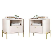 Conjunto Mesa De Cabeceira Malta Off White Dourado
