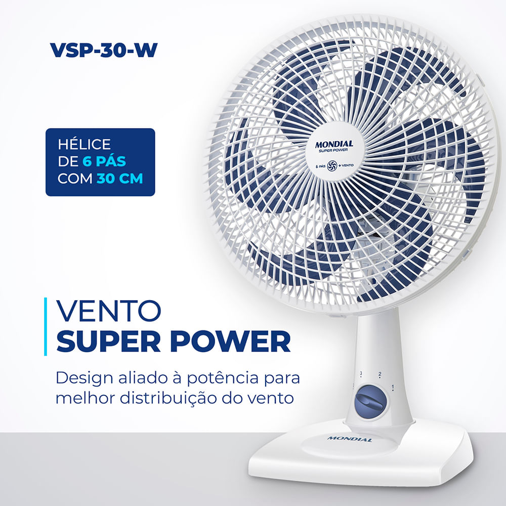 Ventilador de Mesa Mondial 6 Pás Super Power Branco VSP-30-W - 30cm 220V