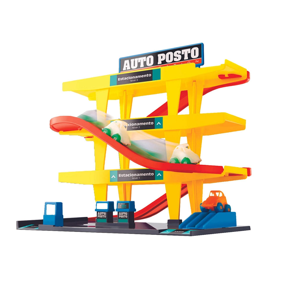 Brinquedo Auto Posto Nig com 2 Carros e Rampa de Acesso