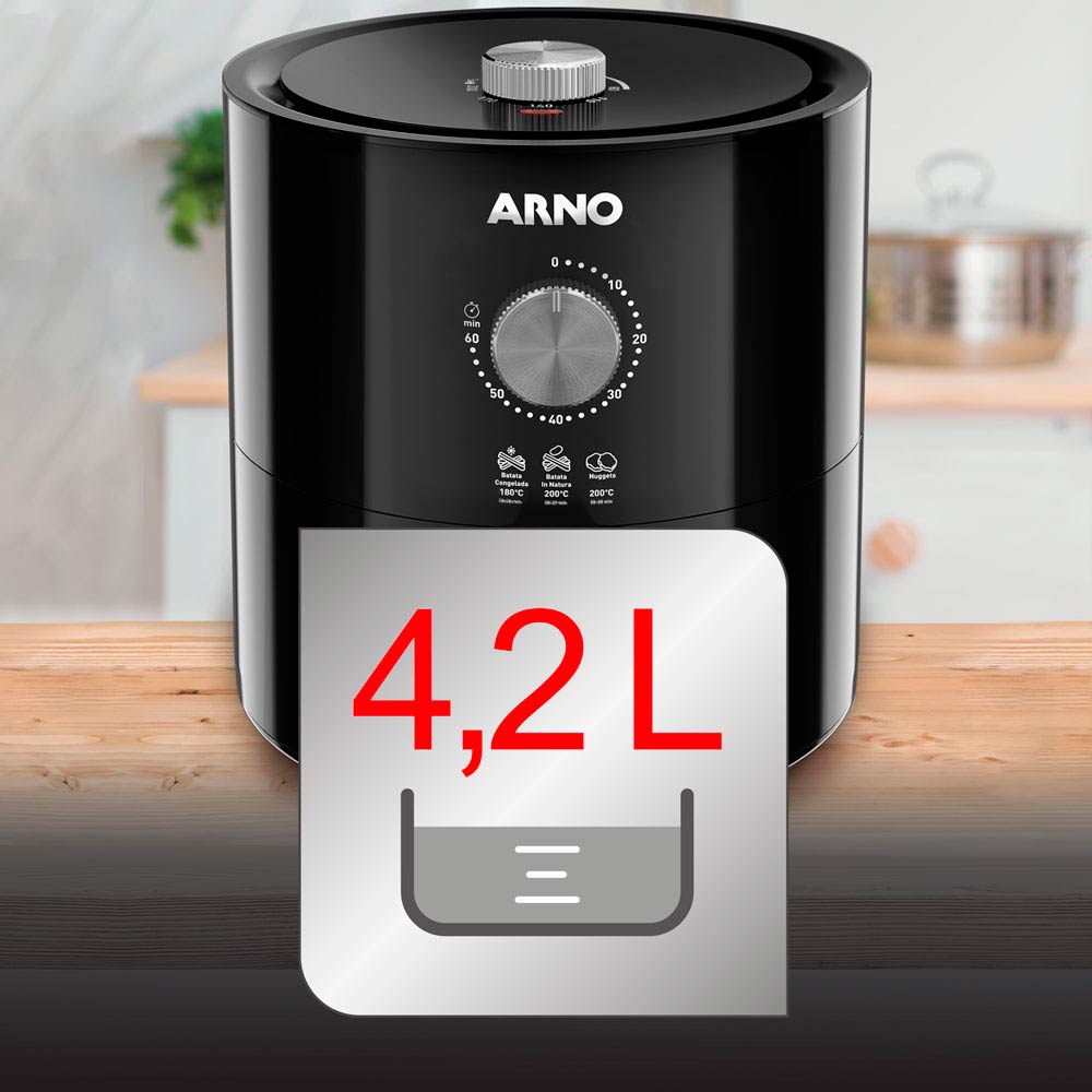 Fritadeira Elétrica Air Fryer Arno Airfry Ultra UFRP 4,2L Preta - 127V