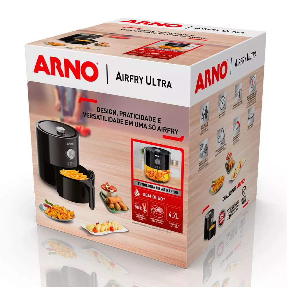 Fritadeira Elétrica Air Fryer Arno Airfry Ultra UFRP 4,2L Preta - 127V