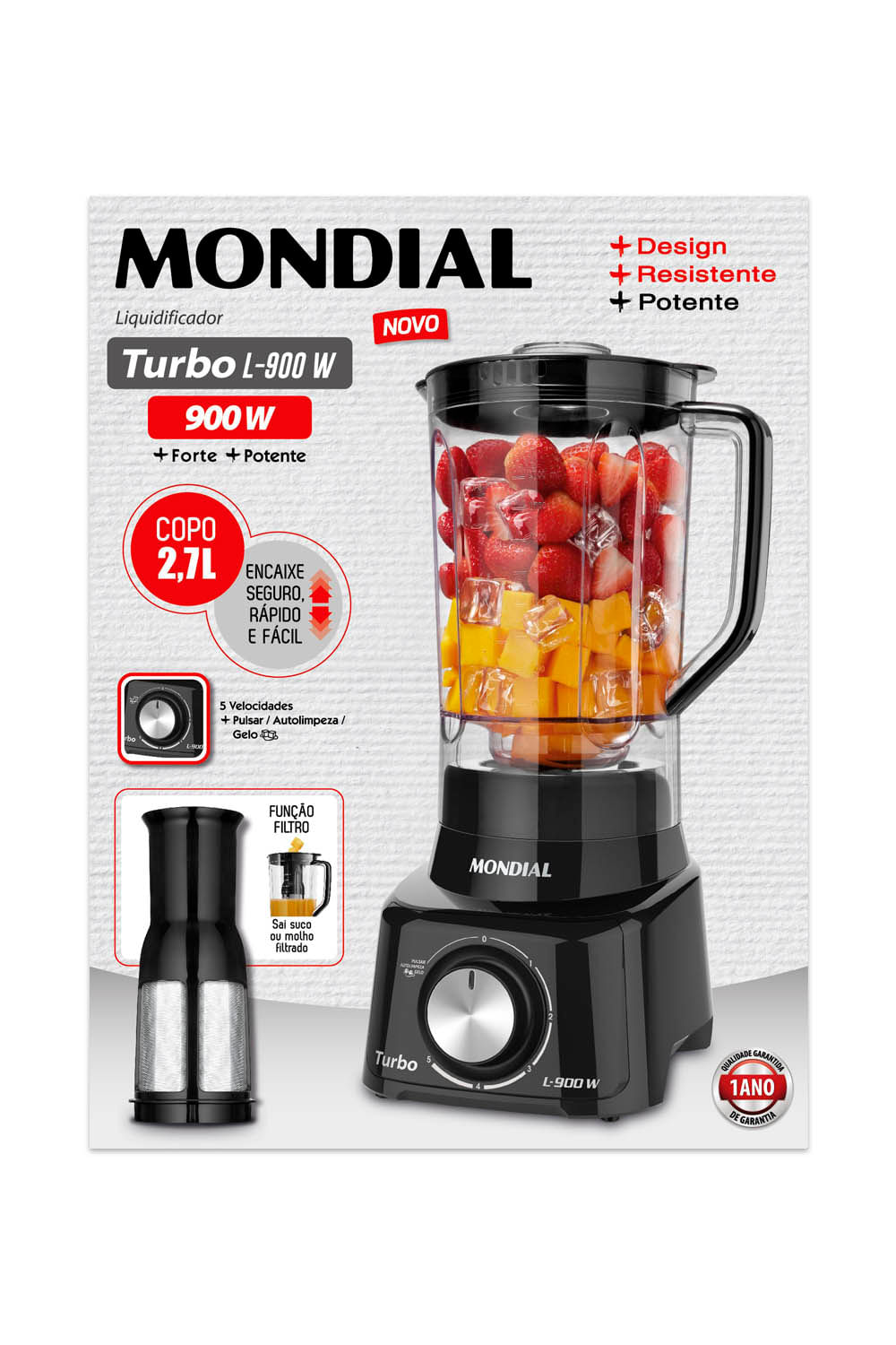 Liquidificador Mondial Turbo Full Black L-900-FB Preto - 127V