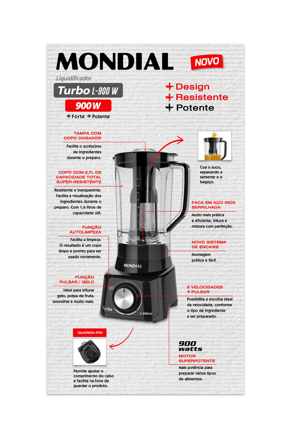 Liquidificador Mondial Turbo Full Black L-900-FB Preto - 127V