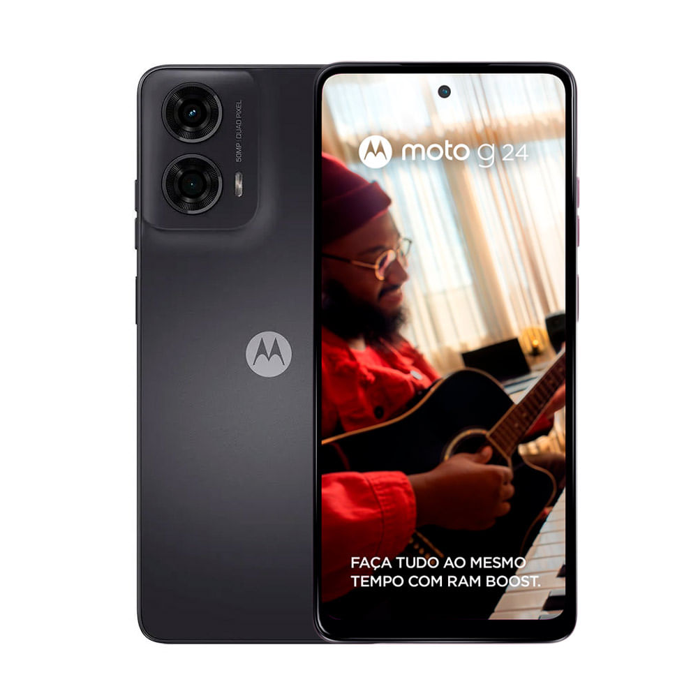 Smartphone Motorola G24 4G 128GB Tela de 6.6" Câmera Dupla 50MP + 2MP Grafite